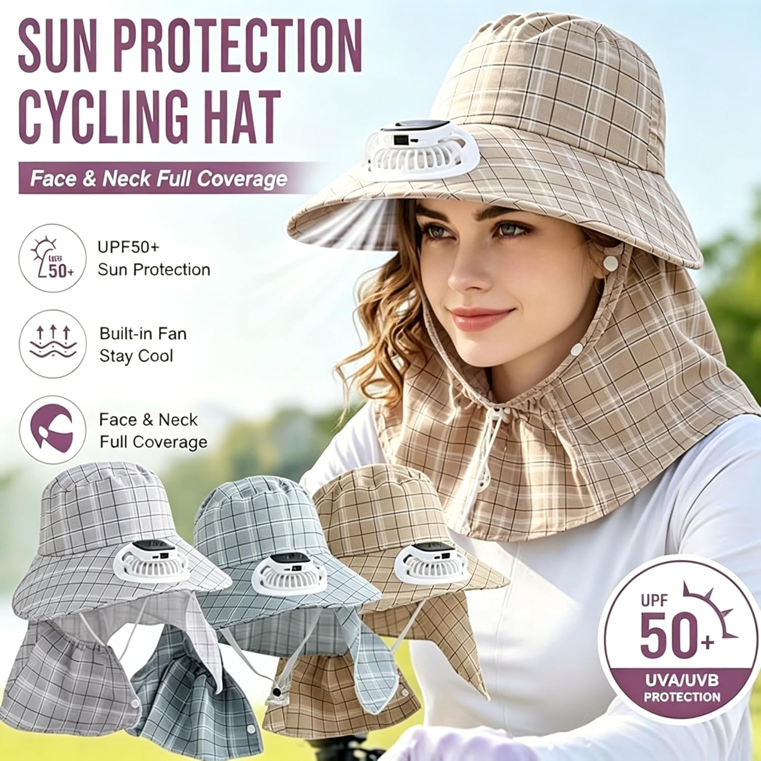 Outdoor Power Fan - 1PC Topi Kipas Pelindung Leher Tenaga