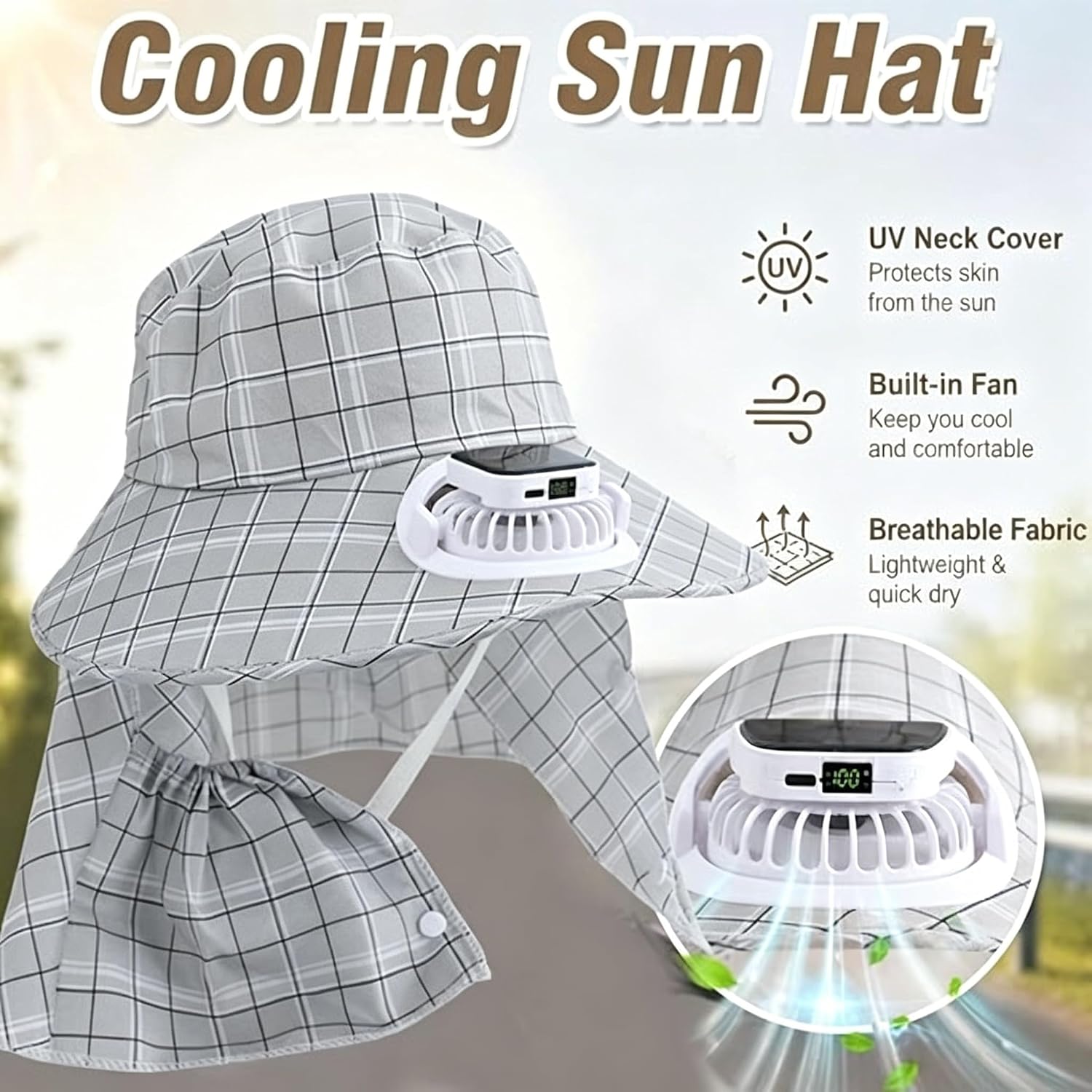 1PC Topi Kipas Pelindung Leher - Outdoor Power Fan ulasan dan harga